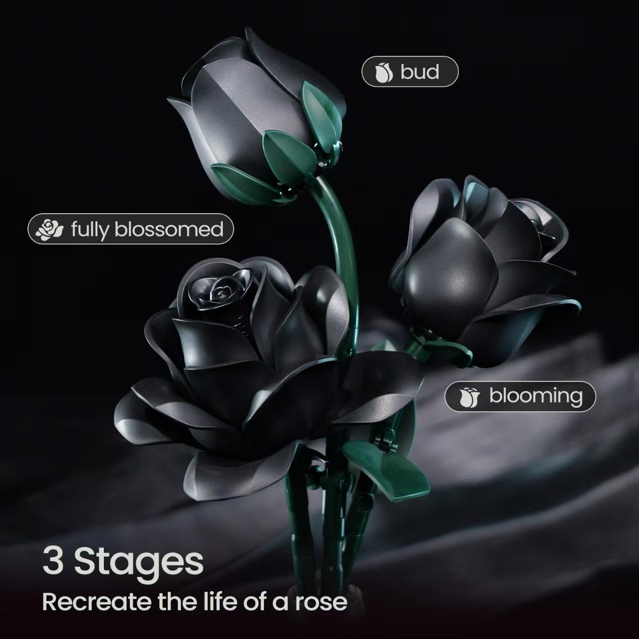 Black Rose Bouquet Building Blocks Set Simulated Flowers Plant Home Decoration
