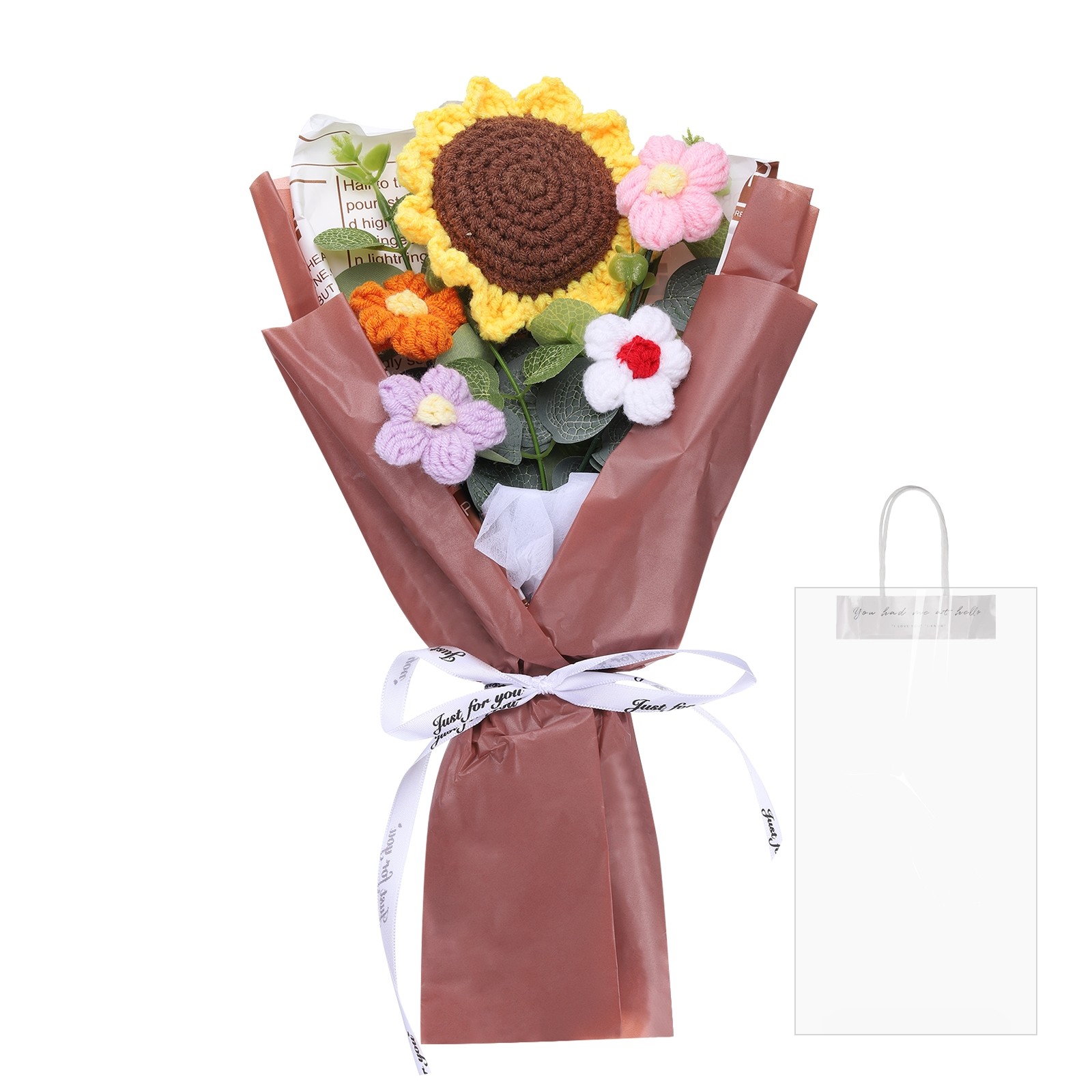Crochet Flowers Bouquet Handmade Knitted Bouquet Sunflower Rose
