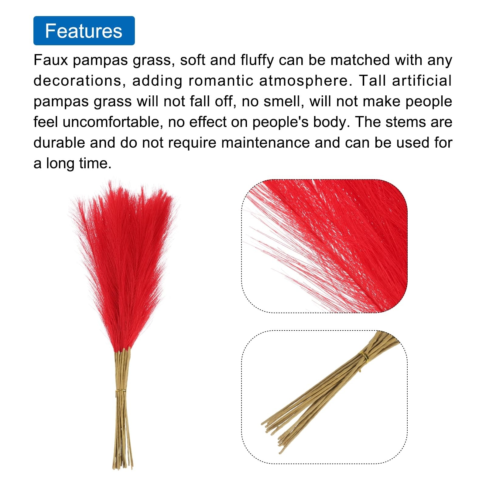 15 PCS 21 Inch Fake Red Pampas Grass Decor For Living Room Vase Party