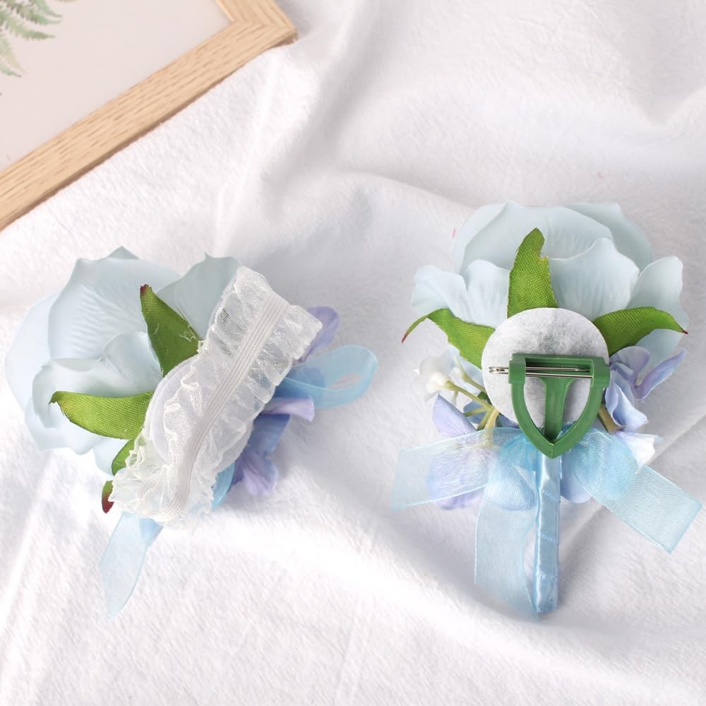 Light Blue Rose Corsage Wristlet And Boutonniere Set Artificial Flowers