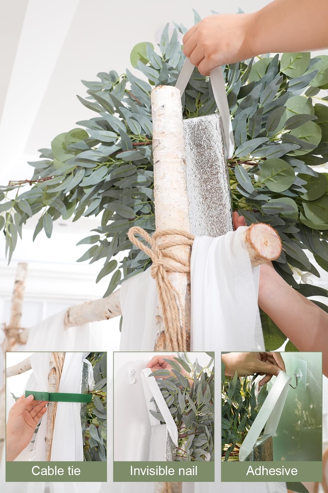 Deluxe Wedding Arch Flowers with Drapes Kit Pack of 4, 2pcs White Green Mint …