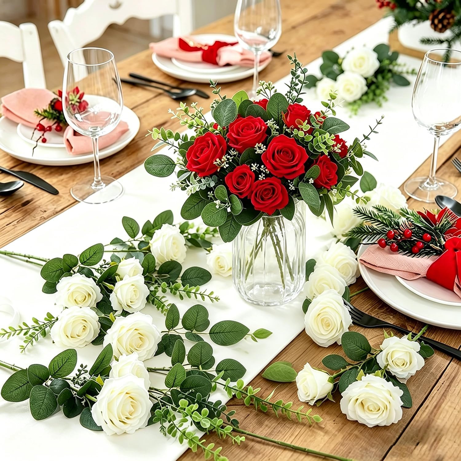 100 Pcs Artificial Mixed Eucalyptus Stems Leaves Bulk, 5 Kinds Fake Greenery Sil