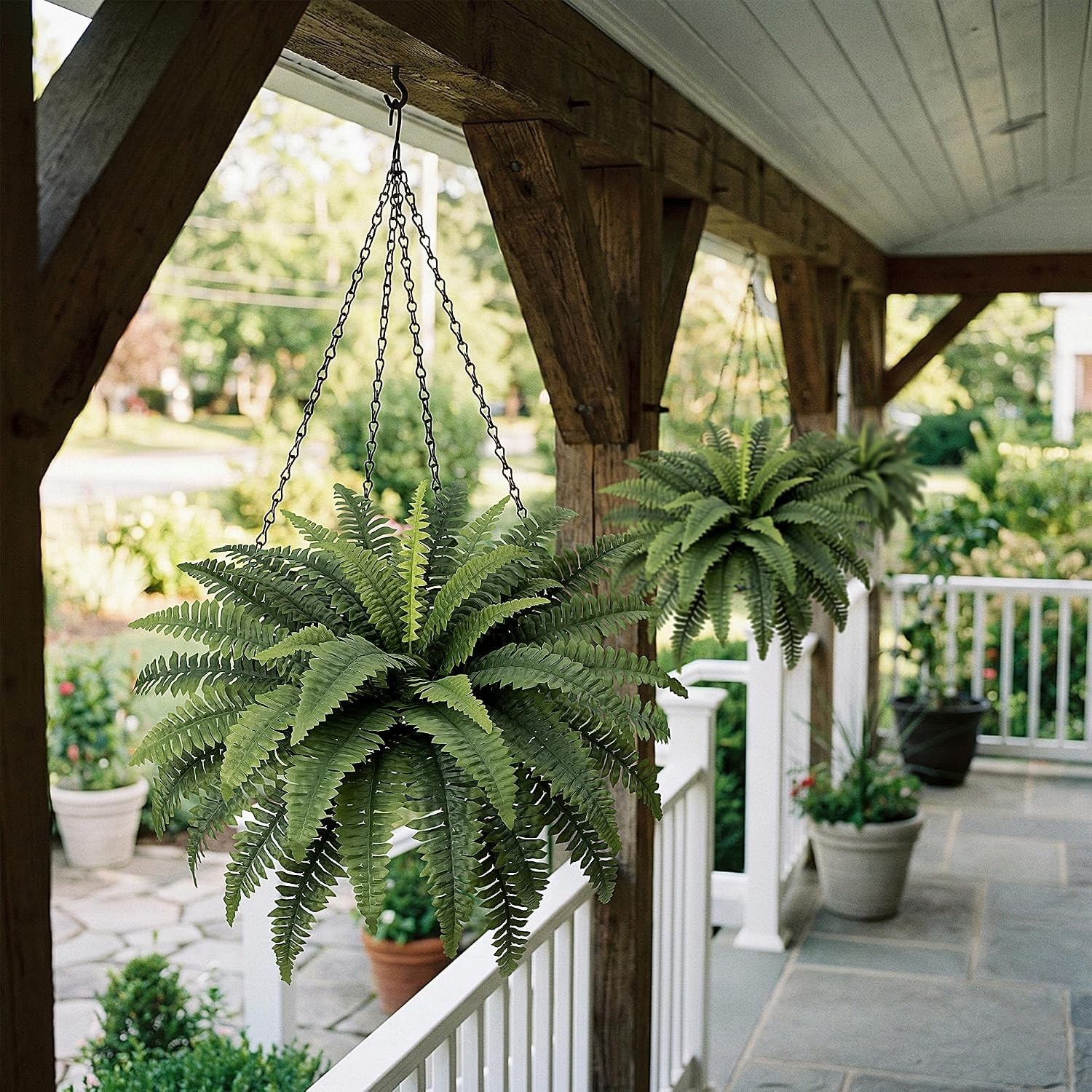 Set of 2 Large Artificial Boston Ferns – 35” Perfect for Indoor/Outdoor Decor
