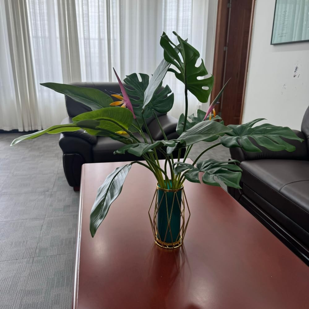 28 inch Artificial Palm Plants Leaves Faux Turtle Leaf with 7 Stems,Monstera …