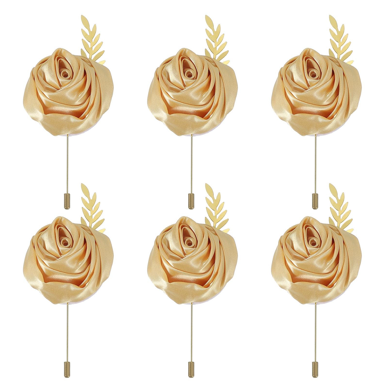6 PCS Groom Rose Boutonnieres Pins Wedding Prom Formal Party Khaki 4.7×2 Inch
