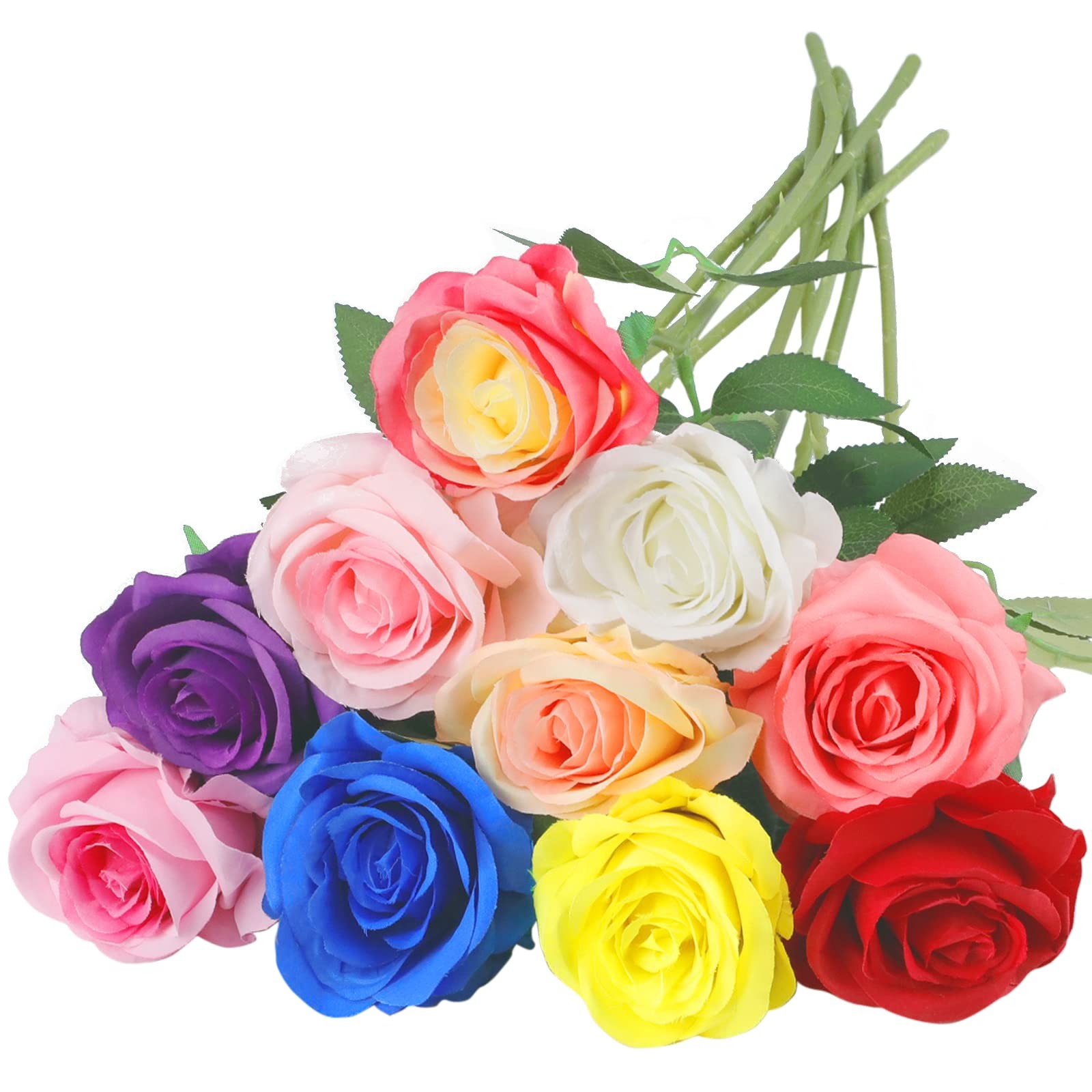 Multicolor Artificial Silk Rose Flower Realistic Fake Flowers Bouquet 10 Pcs