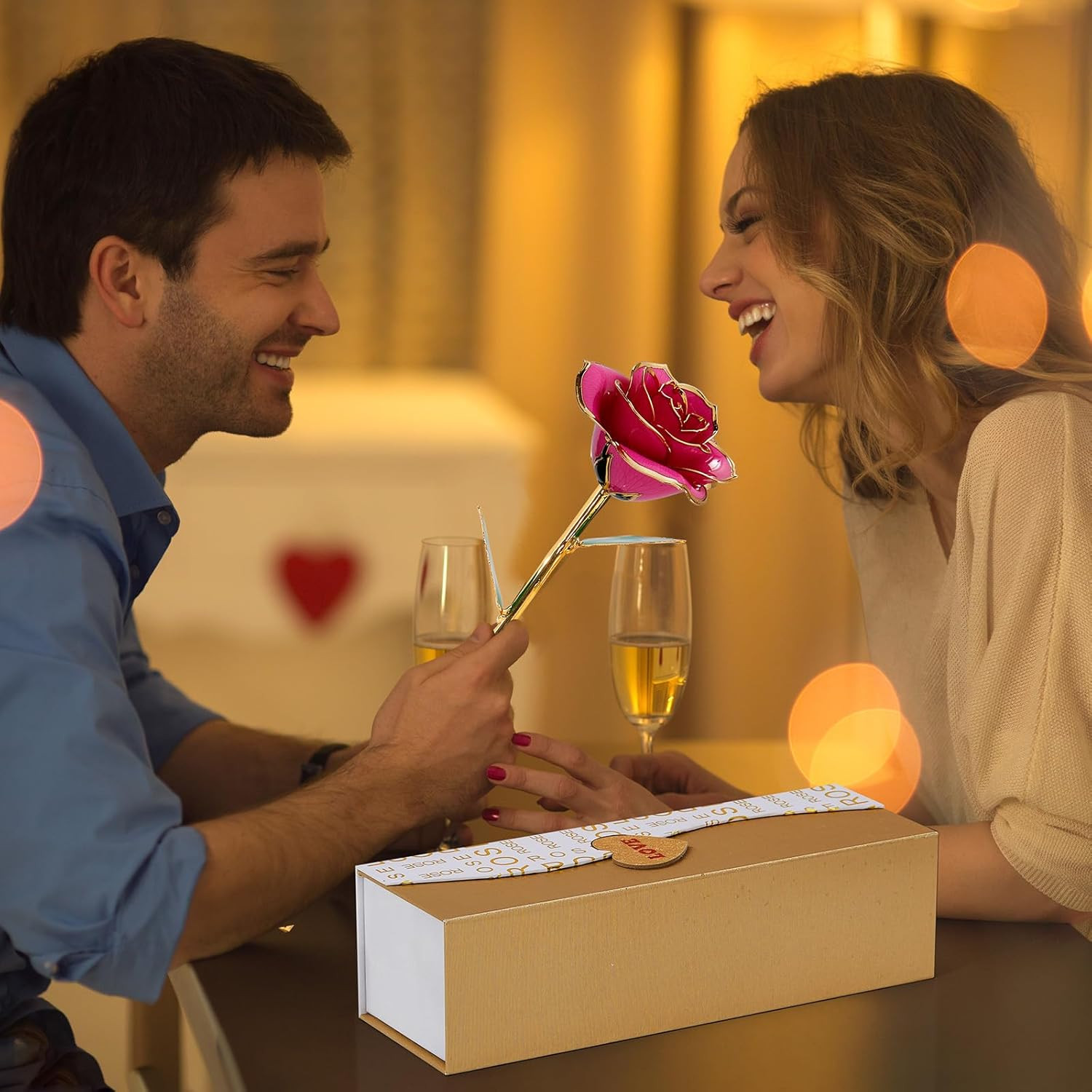 Gold Dipped Real 24K Forever Preserved Rose, 1 Pack Infinity Flower