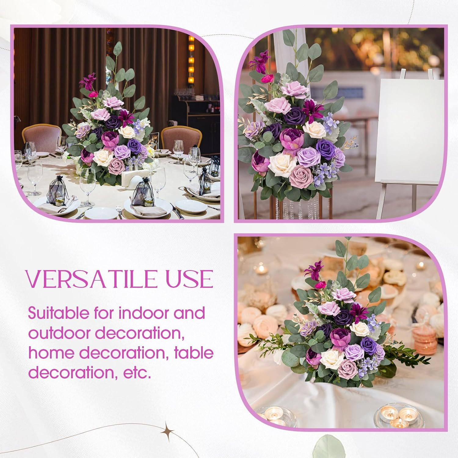 Purple 4 Pcs Free-Standing Wedding Aisle Floral Arrangements & Chair Decor