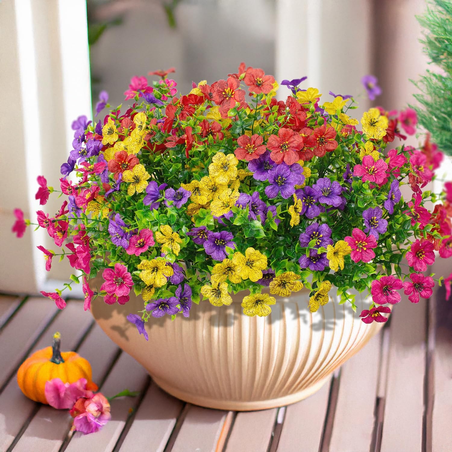 16 Bundles Artificial Flowers Outdoor Spring Summer Decoration Fake Silk Colo…