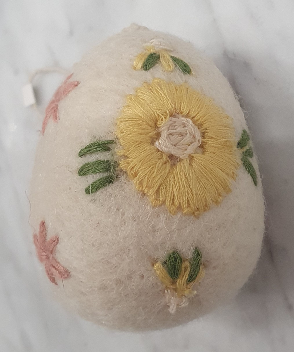 6 Cottage Core Farmhouse Chic Boiled Wool Eggs Embroidered Flowers Basket Decor