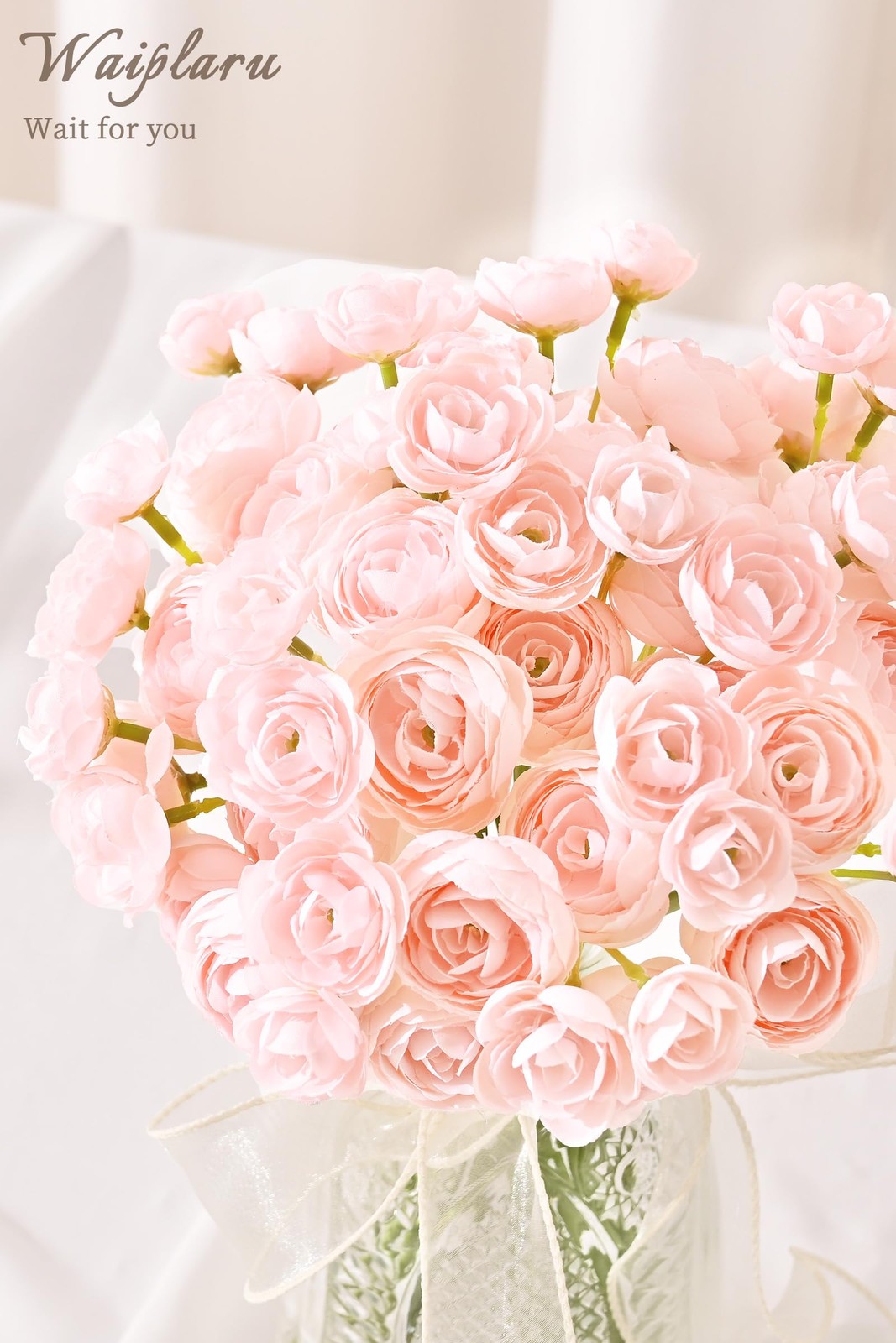 Pink Ranunculus Artificial Flowers Fake Peonies Real Touch Silk Bouquet 18 PCS