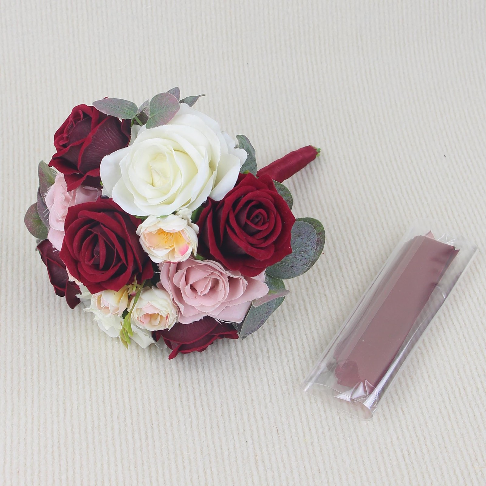 7in Burgundy Silk Bridesmaid Bridal Bouquet Wedding Artificial Flowers