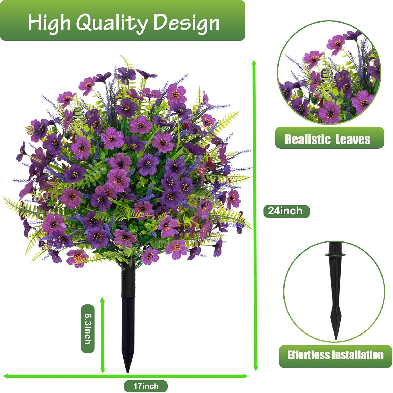 2PACK Artificial Topiary Ball Flowers Boxwood Lavender Plants with Spike,Outdoor