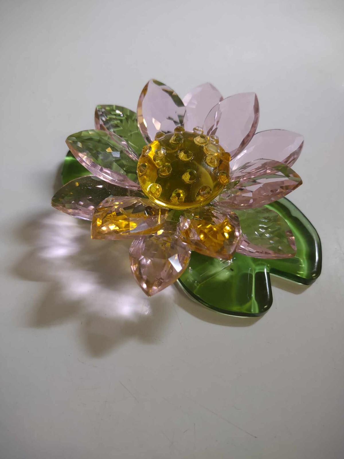 Crystal Pink Lotus Flower Green Lily Pad