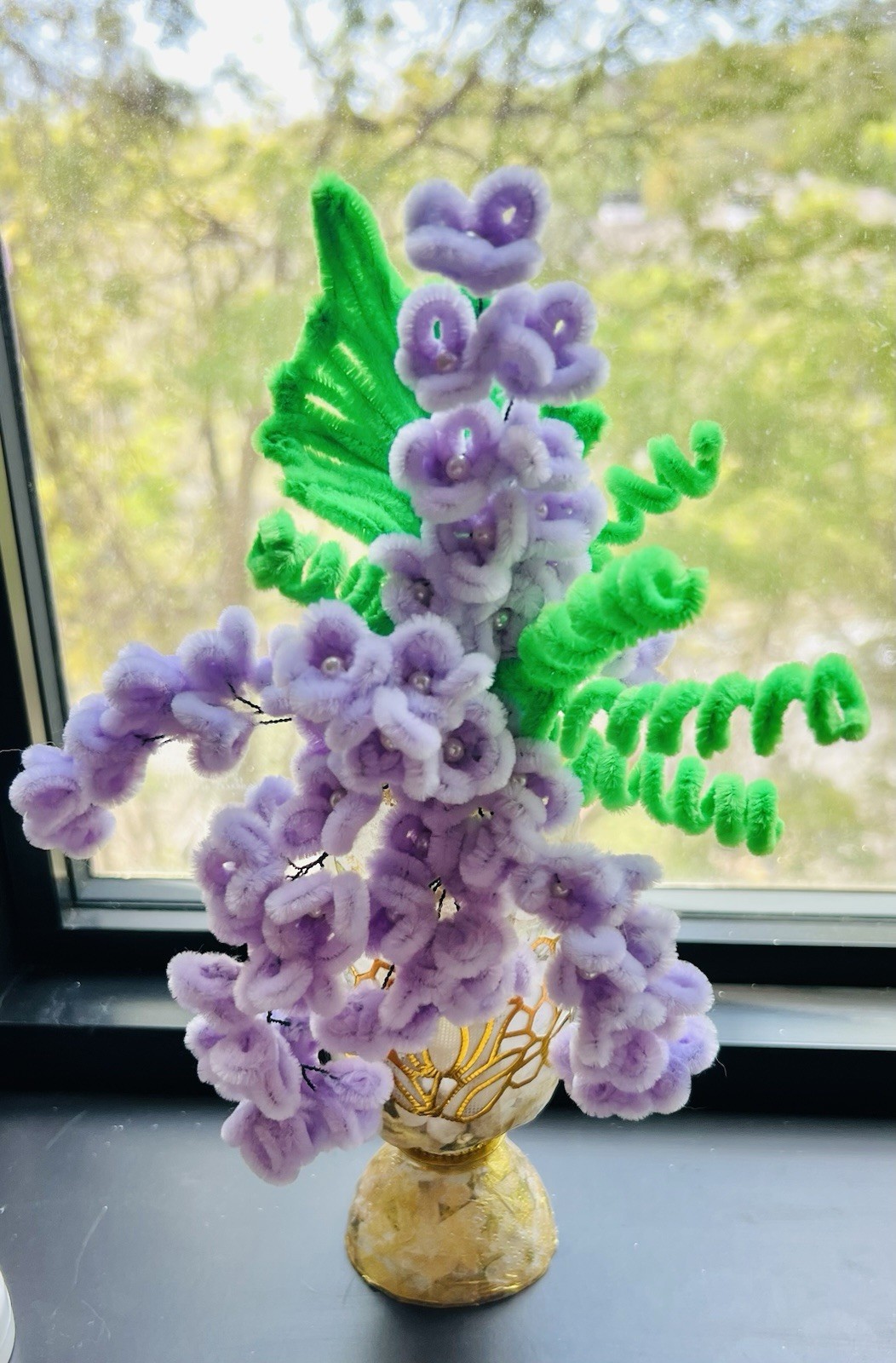 Wisteria Branches in Vase Pipe Cleaners Handmade