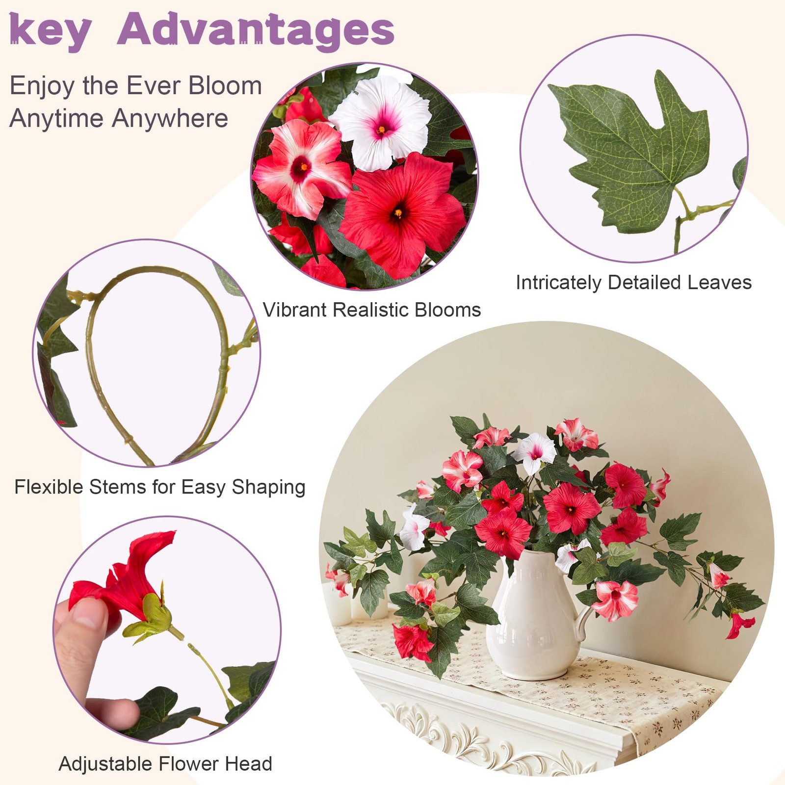 VGNQA 2PCS Artificial Petunia Flowers for Outdoors Fake Flowers for Outdoor