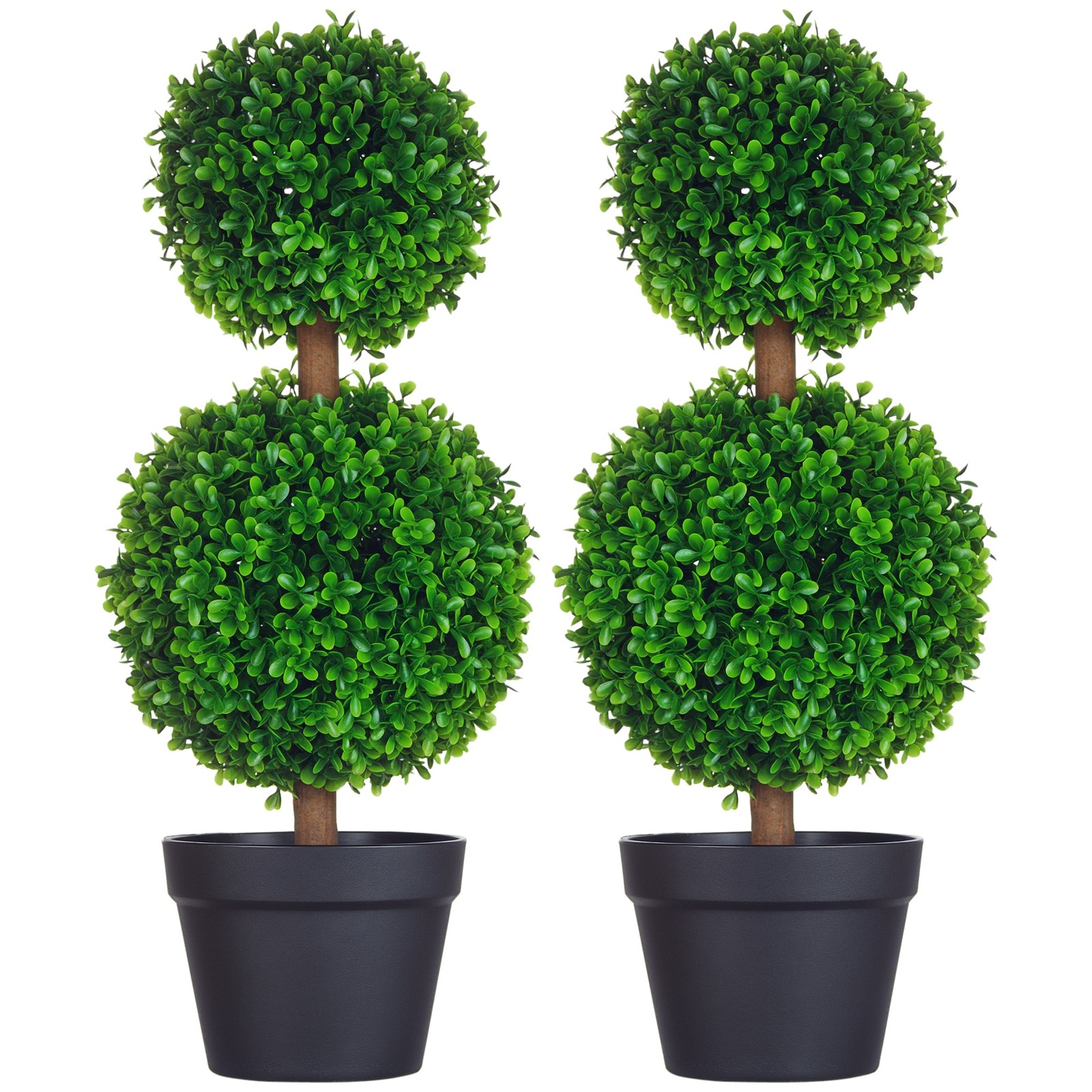 HOMCOM 2 Pack Artificial Boxwood Topiary Ball Trees for Indoor Outdoor