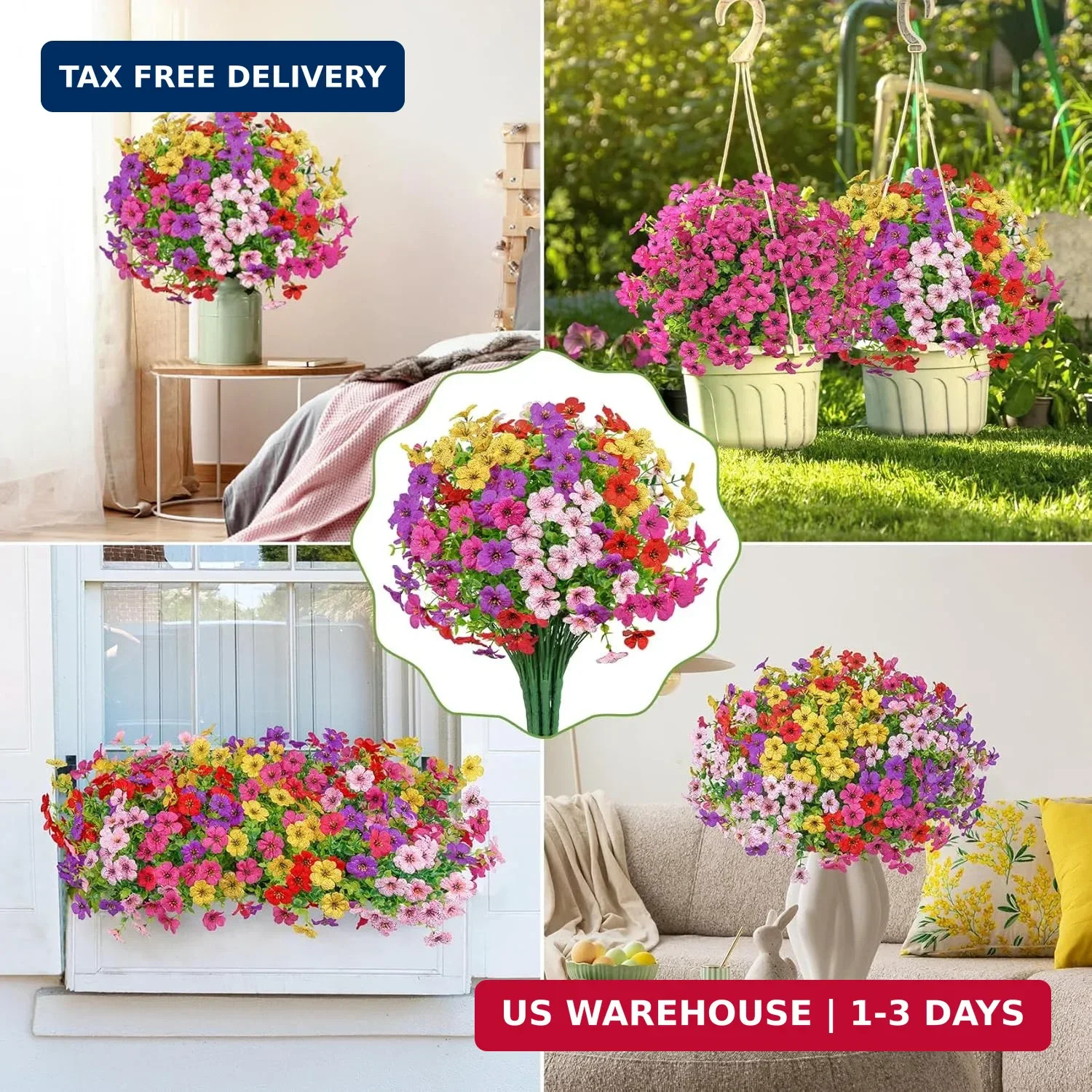 20 Bundles Artificial Flowers for Outdoors Decoration Fake Silk Flowers UV Resis
