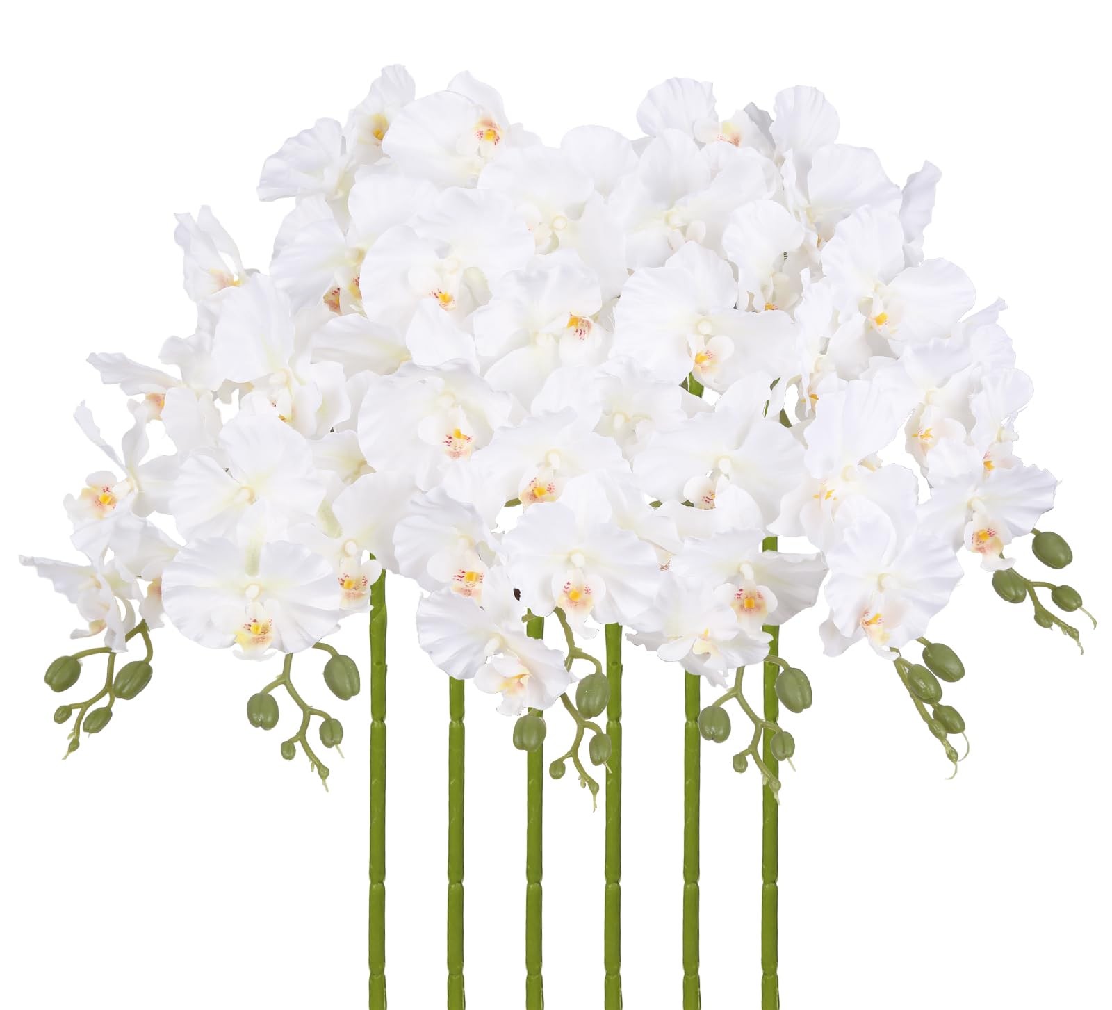 White Orchid Artificial Flowers,6PCS Artificial Phalaenopsis Flowers 38″ Fake…