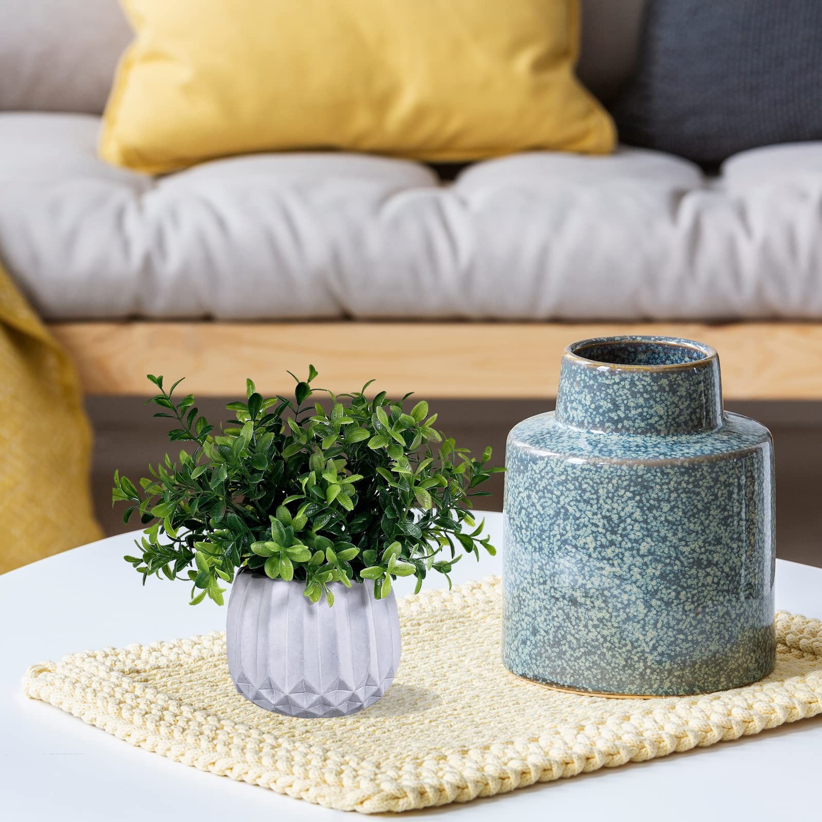 3 Pcs Faux Potted Plants Set – Artificial Eucalyptus, Rosemary, Boxwood Green…