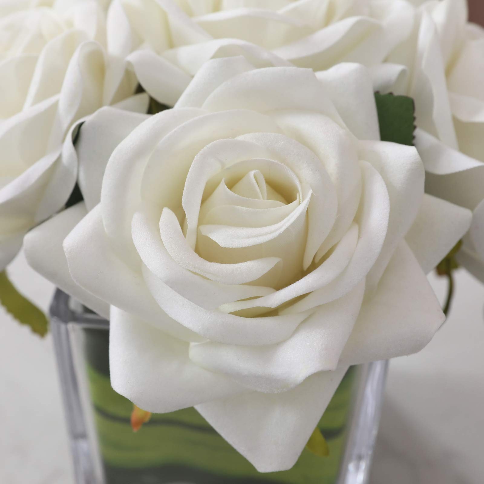 Artificial Velvet Rose Flower Centerpiece Arrangement in Vase Ivory Rose