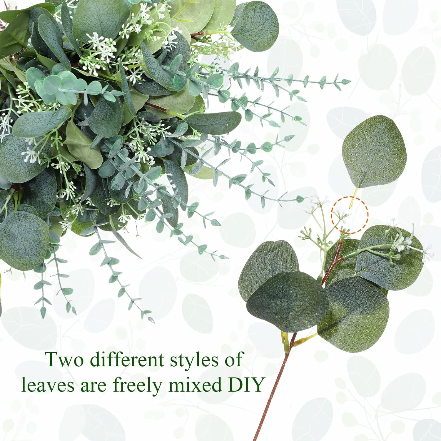 200 Pcs Artificial Eucalyptus Stems, 2 Styles Faux Greenery Leaves with Silver