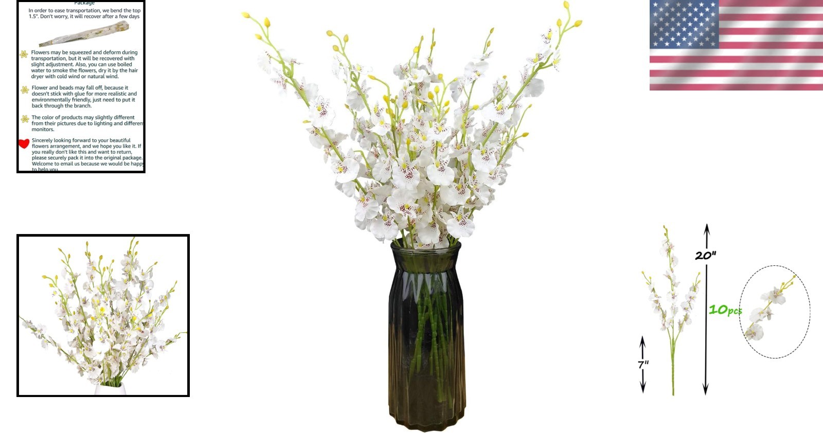 Versatile 20” Silk Orchid Flowers Set of 10 – Ideal for Garden & Office Decor