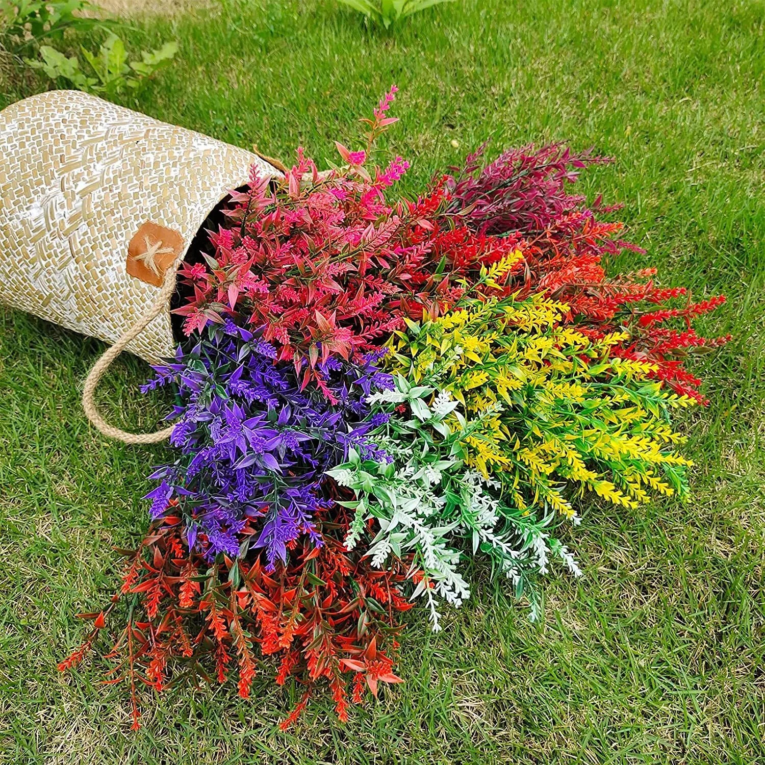 Bundles Artificial Flowers Plastic Plants Fake Outdoor Faux UV Resistant Decor