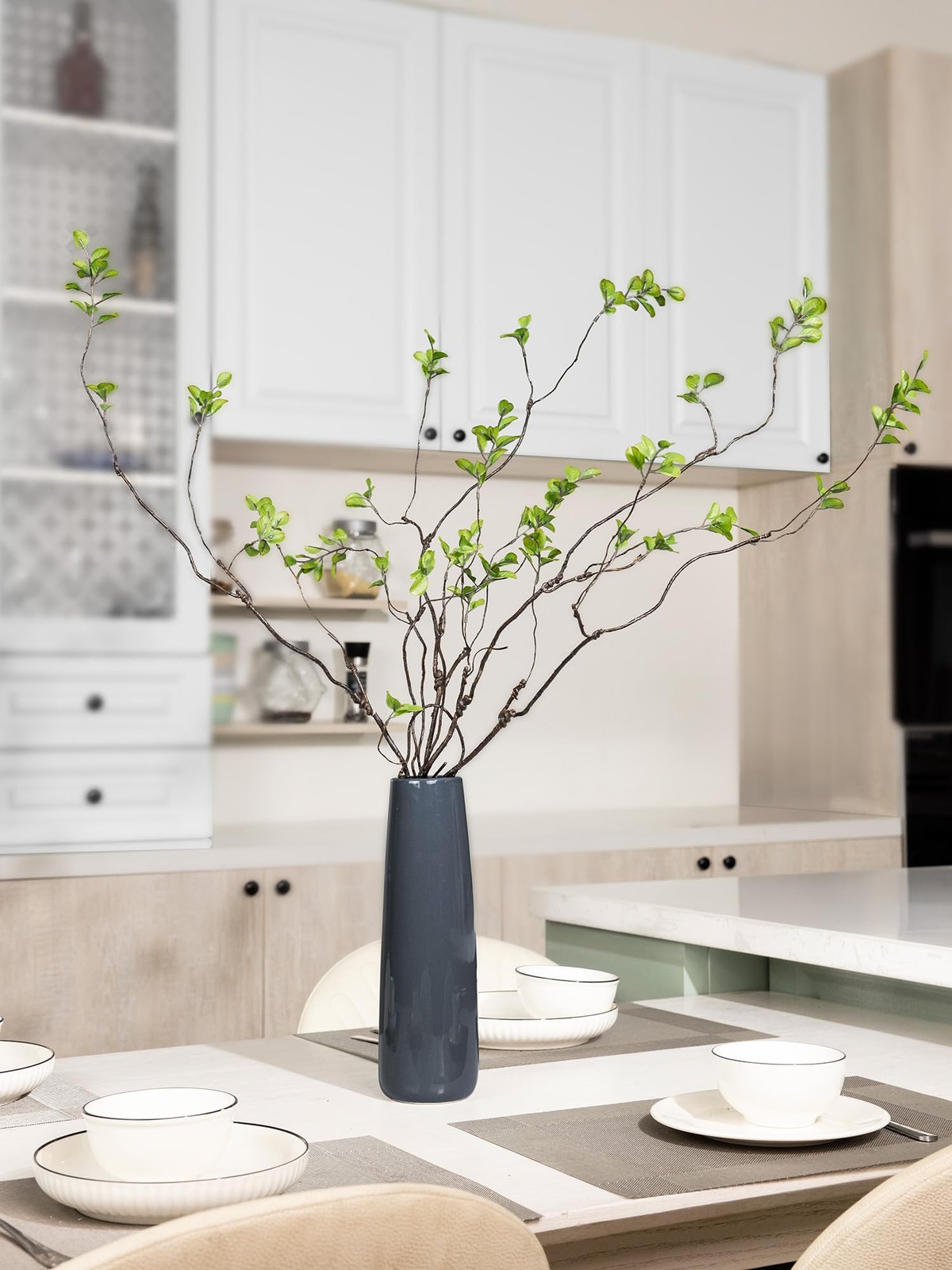Faux Greenery Stems Branches for Vases, 4 Pcs Realistic Ficus Branches Fake E…