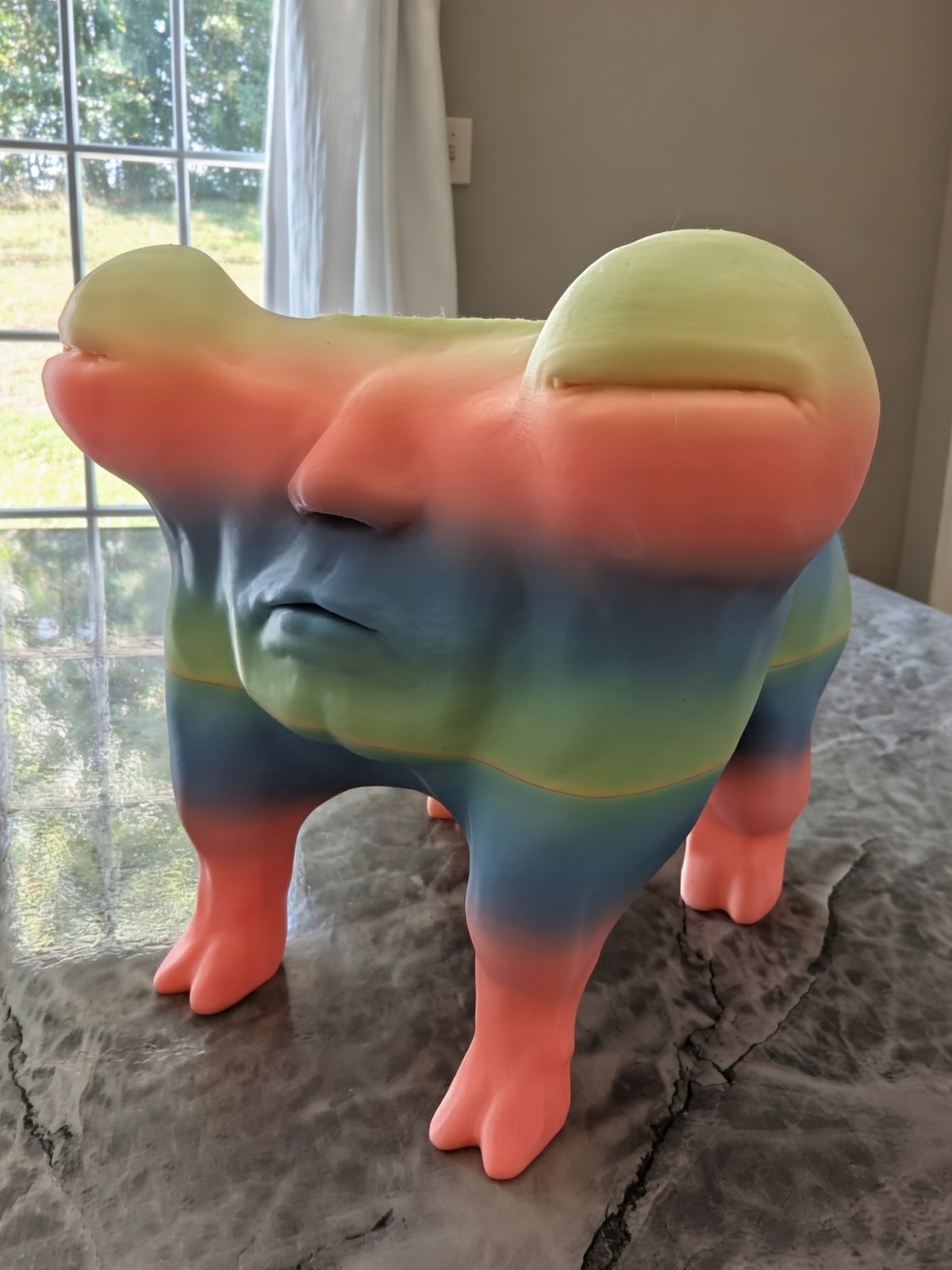 Whimsical Rainbow Dog Planter with Human Face