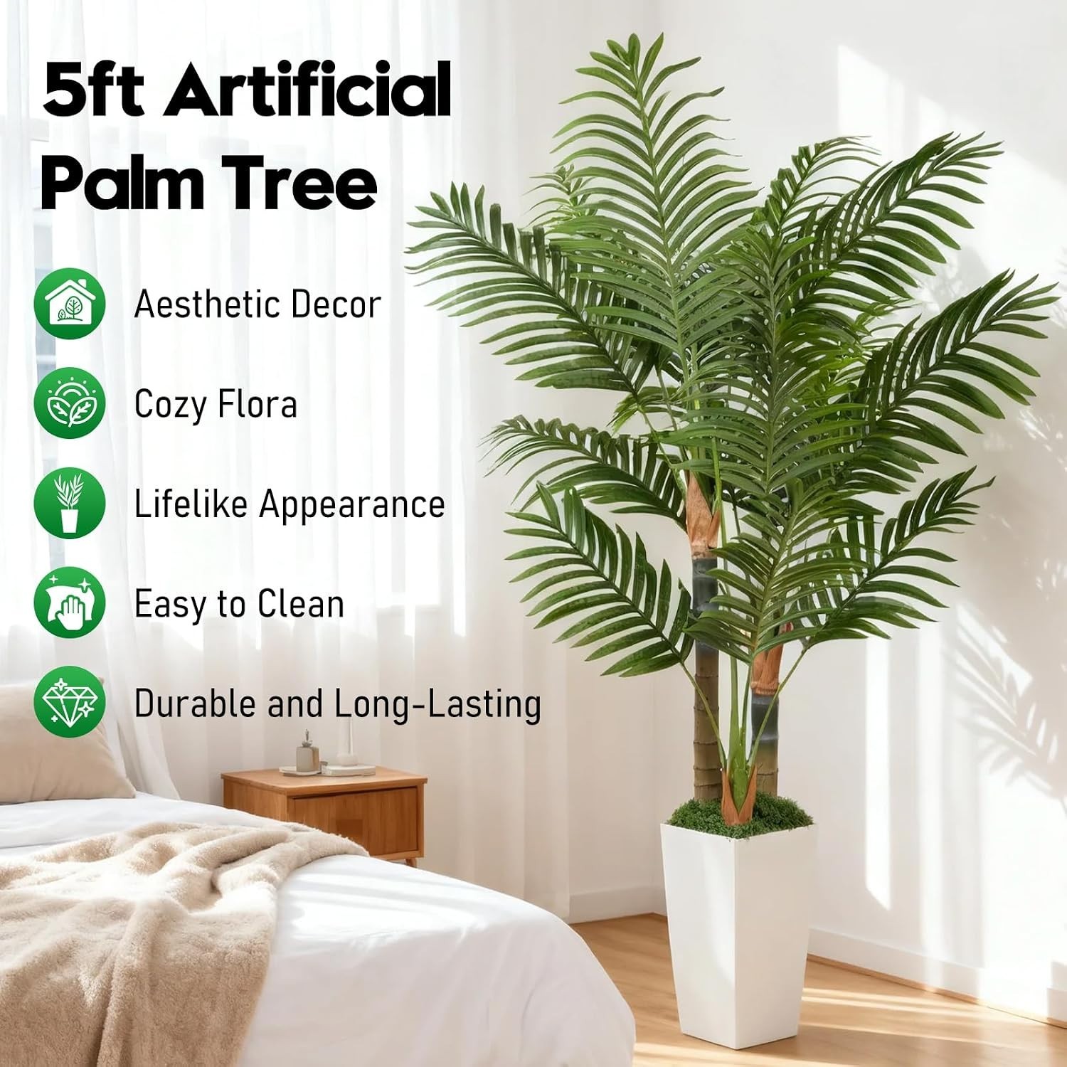 Durable 5ft Artificial Palm Tree – All-Season Indoor Plant with Pot Included