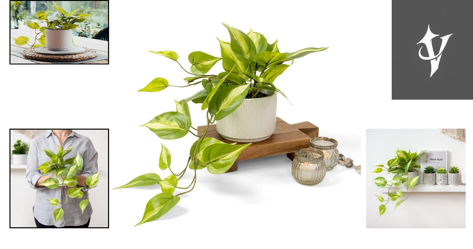 Lifelike Faux Pothos Plant with 5-Inch Ceramic Pot – Perfect for Shelf Decor