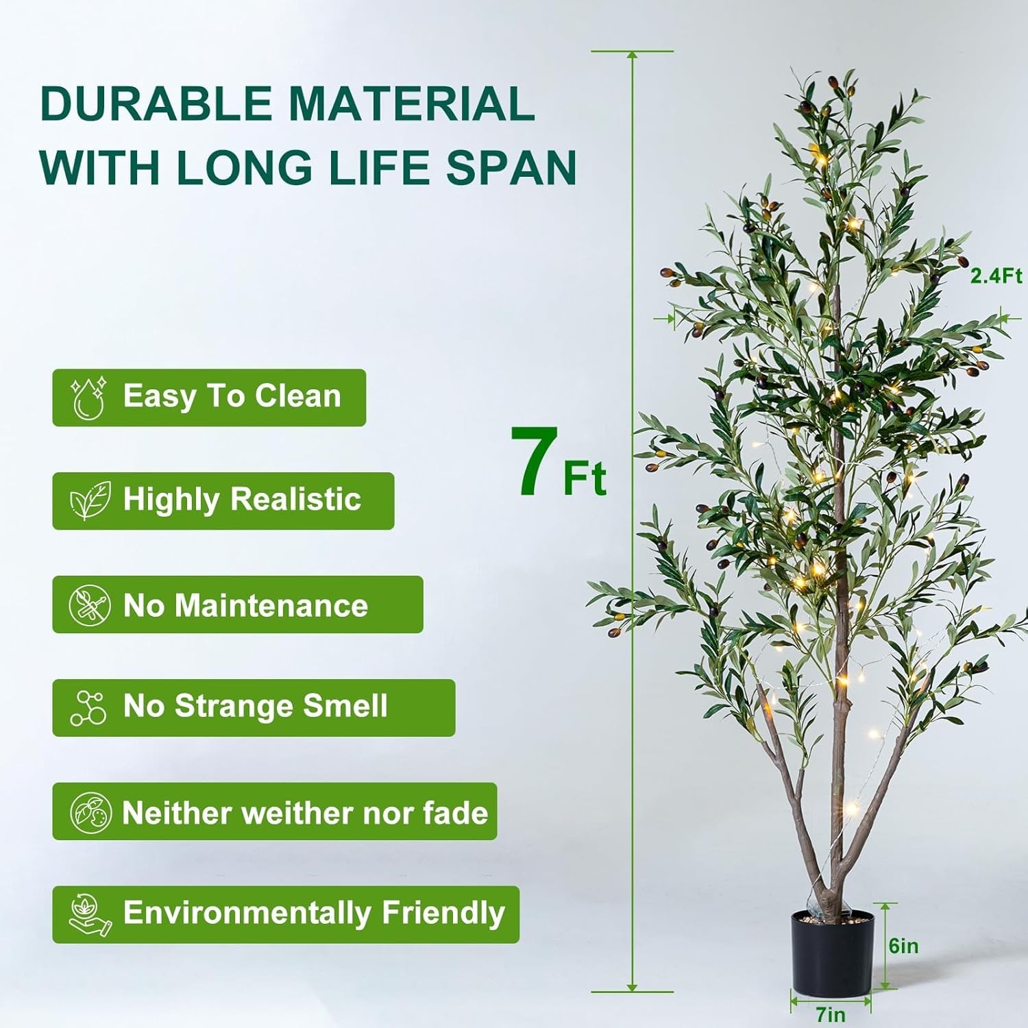 Olive Trees Artificial Indoor, 7FT Tall Faux Olive Tree with Moss and Planter…