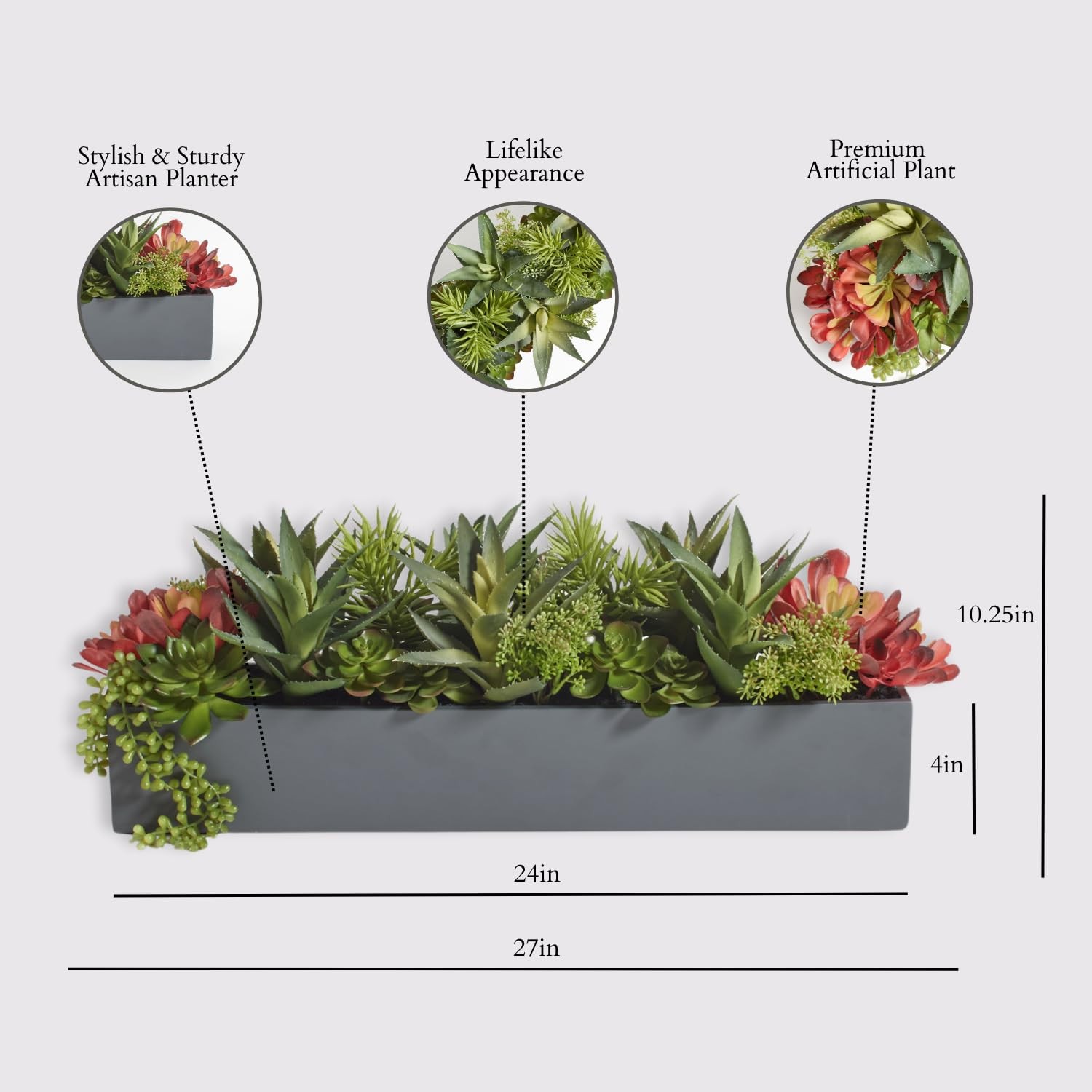 Oblong Faux Succulent Arrangement, Premium Artificial Indoor Plant Enhances I…