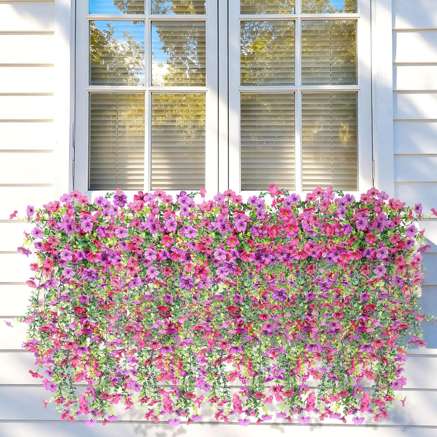 Artificial Hanging Flowers for Outdoors Faux Plants Spring Porch Decor, 2 Pcs