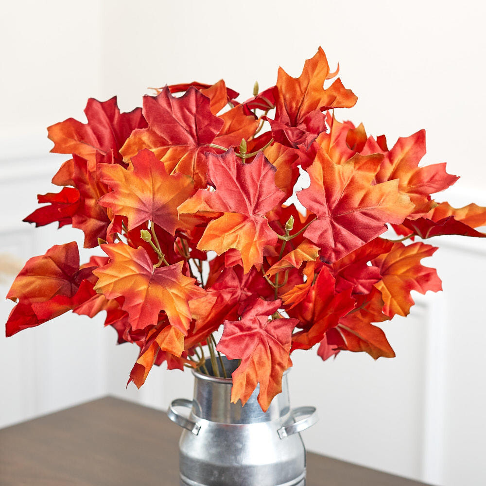 Artificial Orange Maple Leaf Bushes – Package of 4