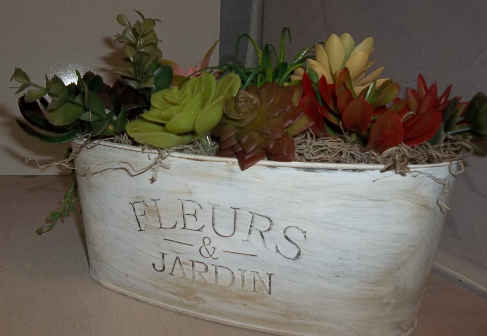 Sedum Floral Arrangement Home Table Decoration Farm House Tin Flower pot