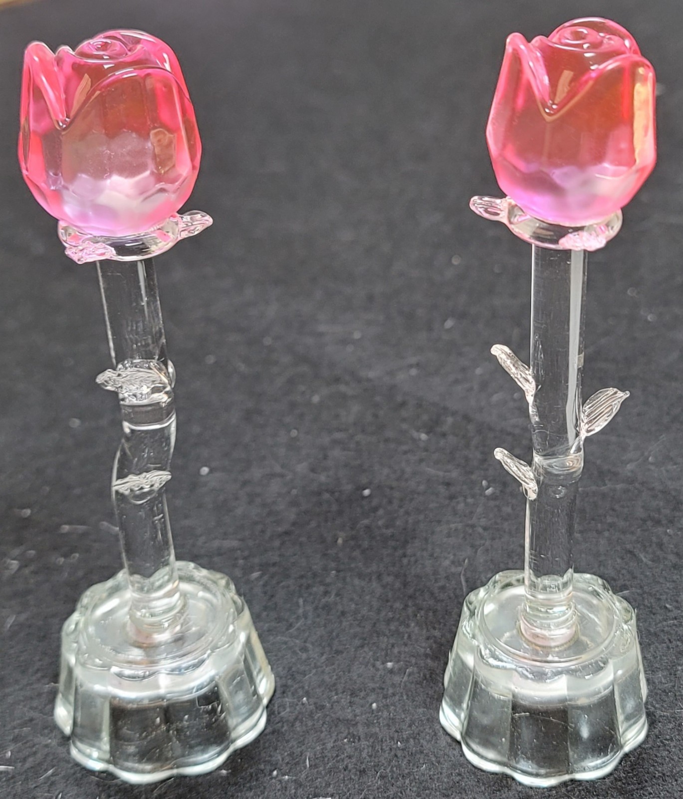 New, glass, pink rose, color changing sculpture.