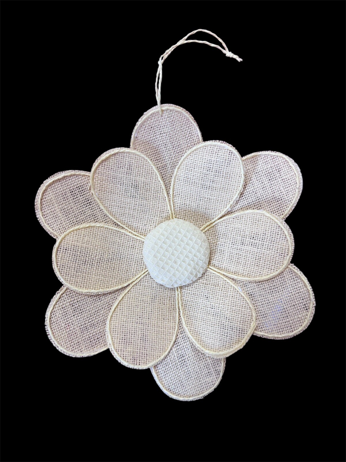 Burlap & Metal 3D Flower Decor Hanging 11” Wall Home Decor Wall Door Hanger New