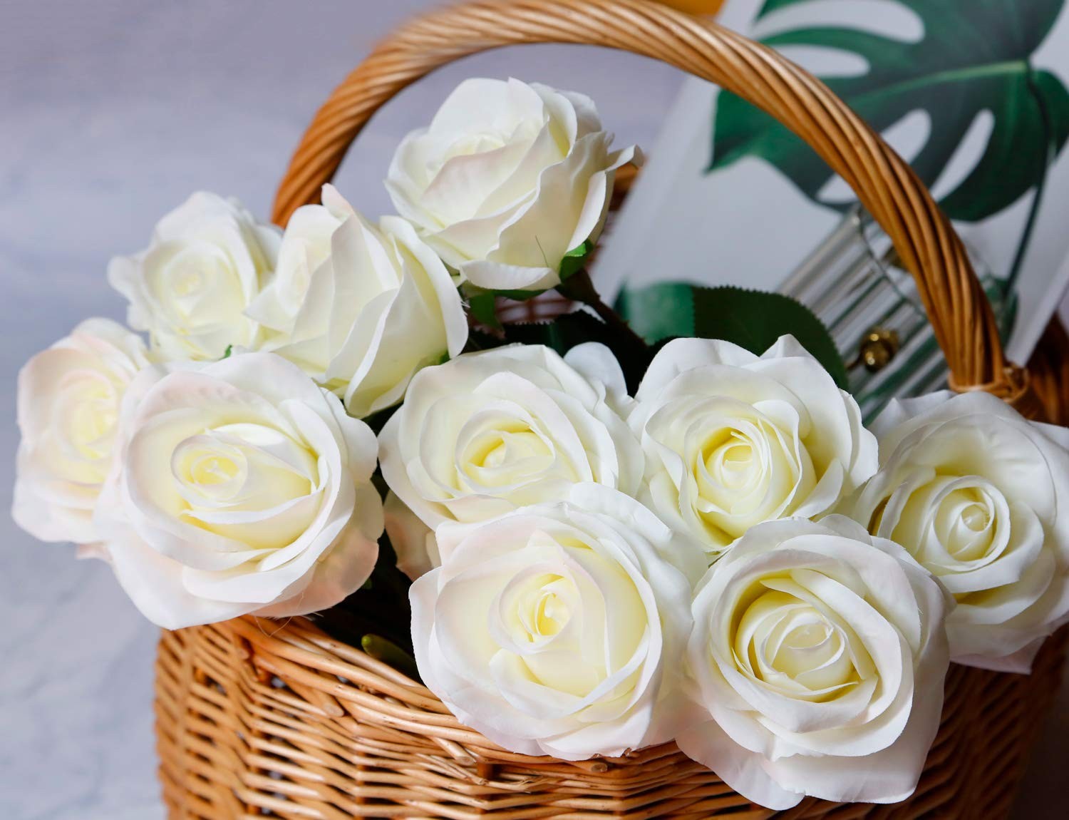 10pcs Fake Roses Artificial Silk Flowers Faux Rose(Ivory White)
