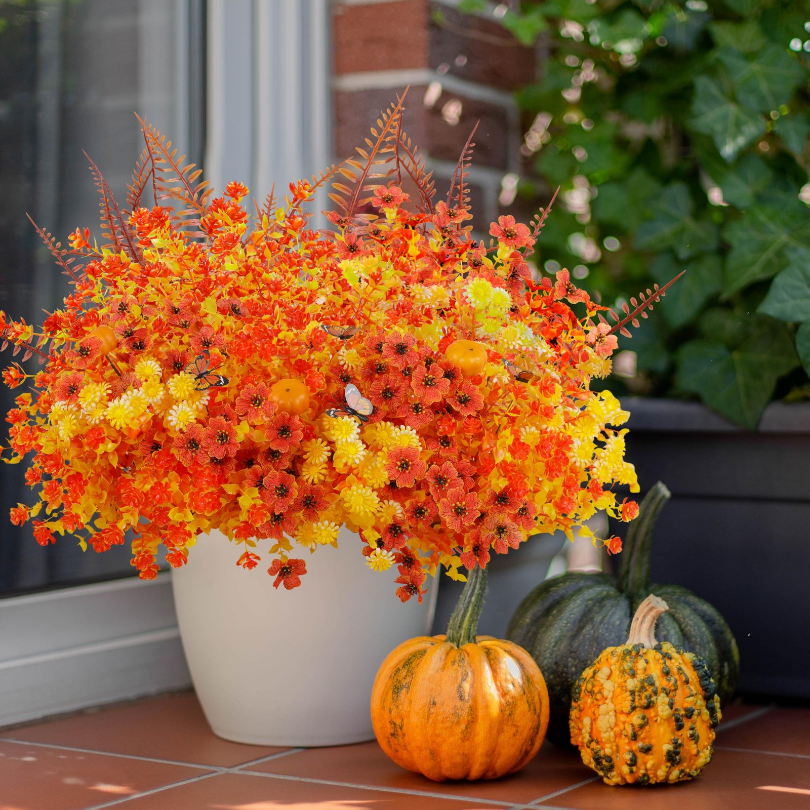 30PCS Fall Artificial Fake Flowers Plants Outdoor – Faux Thanksgiving Decorat…