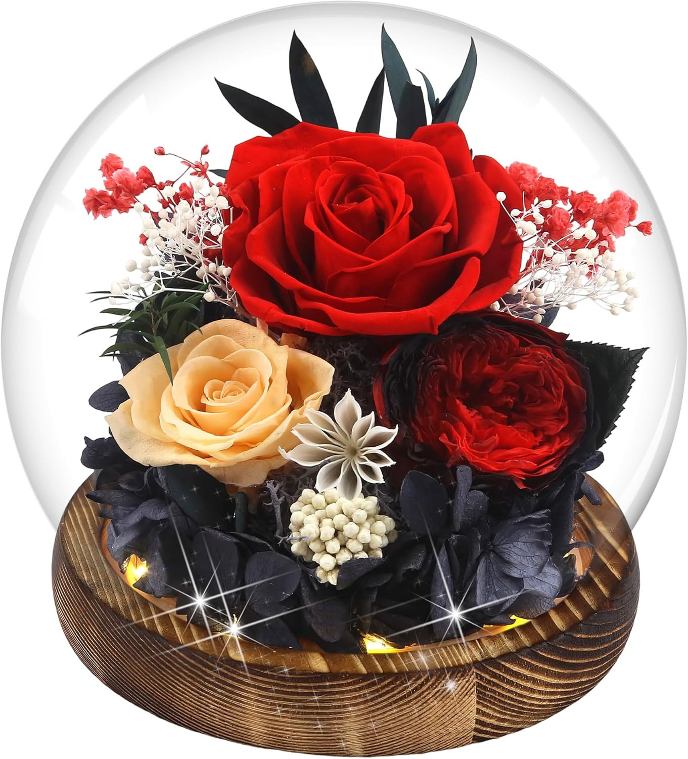 Birthday Gifts for Women Preserved Red Real Rose Flowers in Glass Dome, Forever