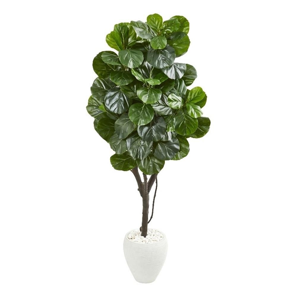 Nearly Natural 68″ Fiddle Leaf Fig Artificial Tree in White Planter in Green
