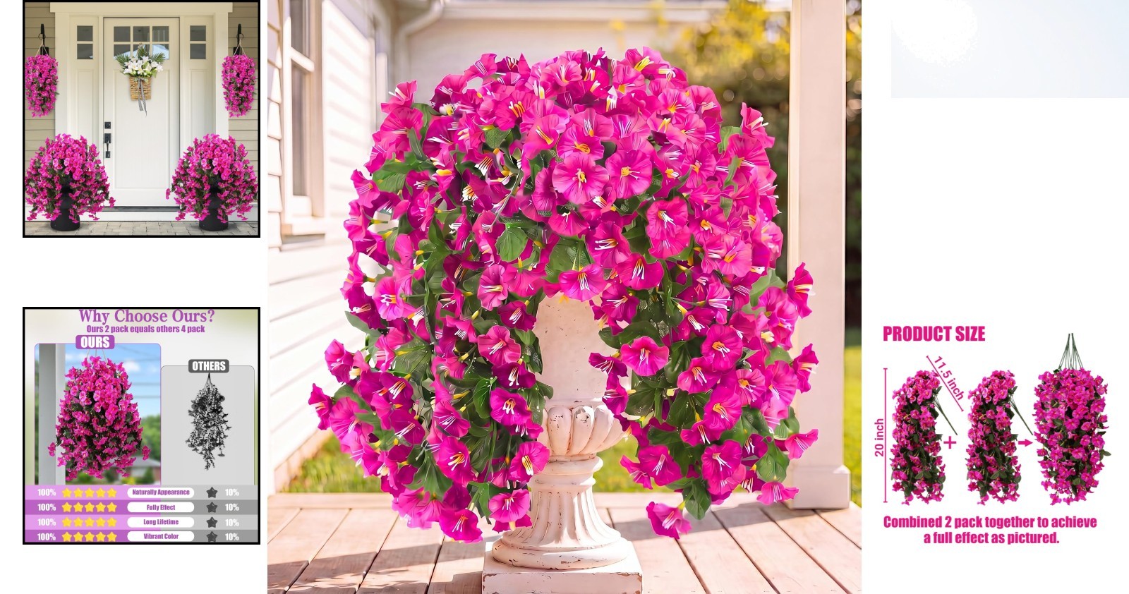 Vibrant 4PCS Faux Silk Morning Glory Hanging Flowers – UV Resistant Decor