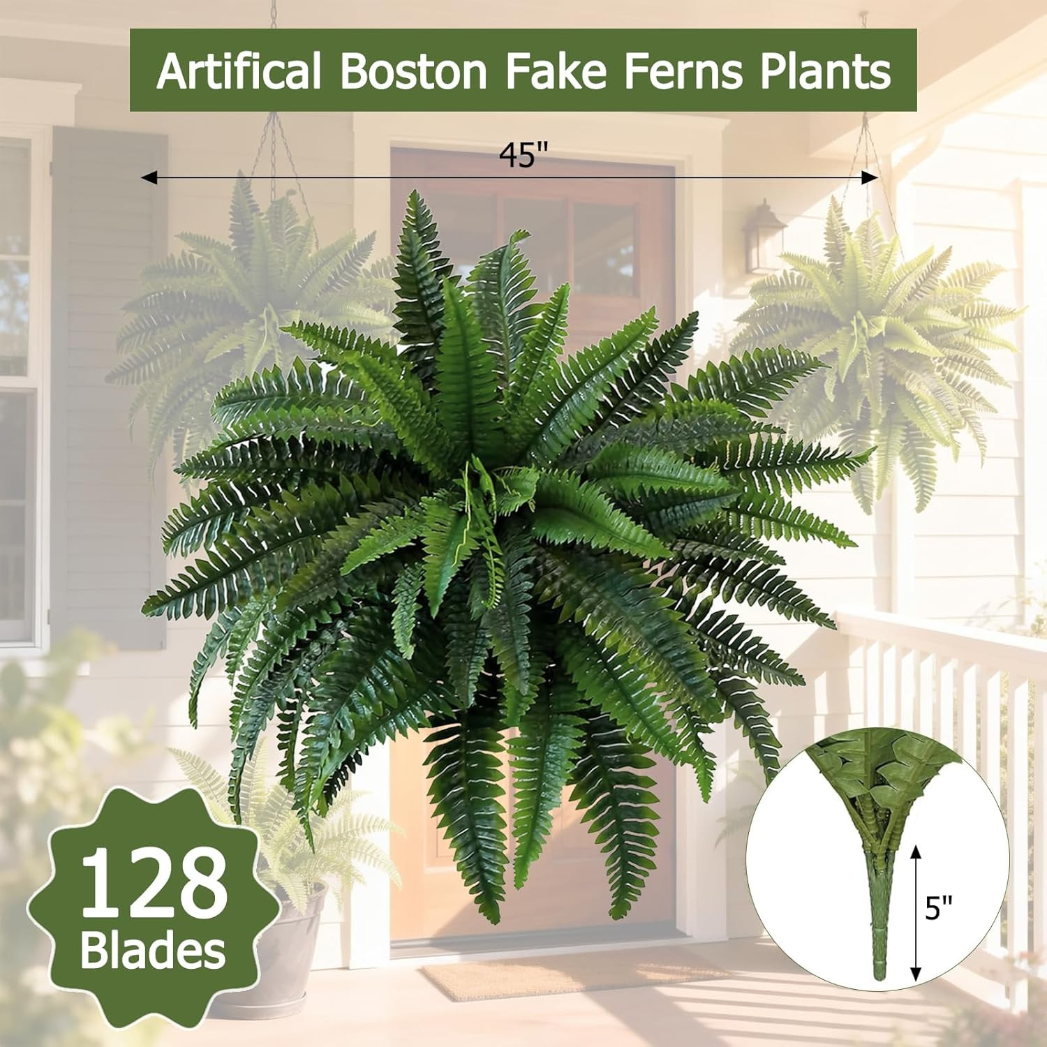Artificial Boston Fern Bush- 2 Packs Large Artificial Ferns for Outdoors & Indoo