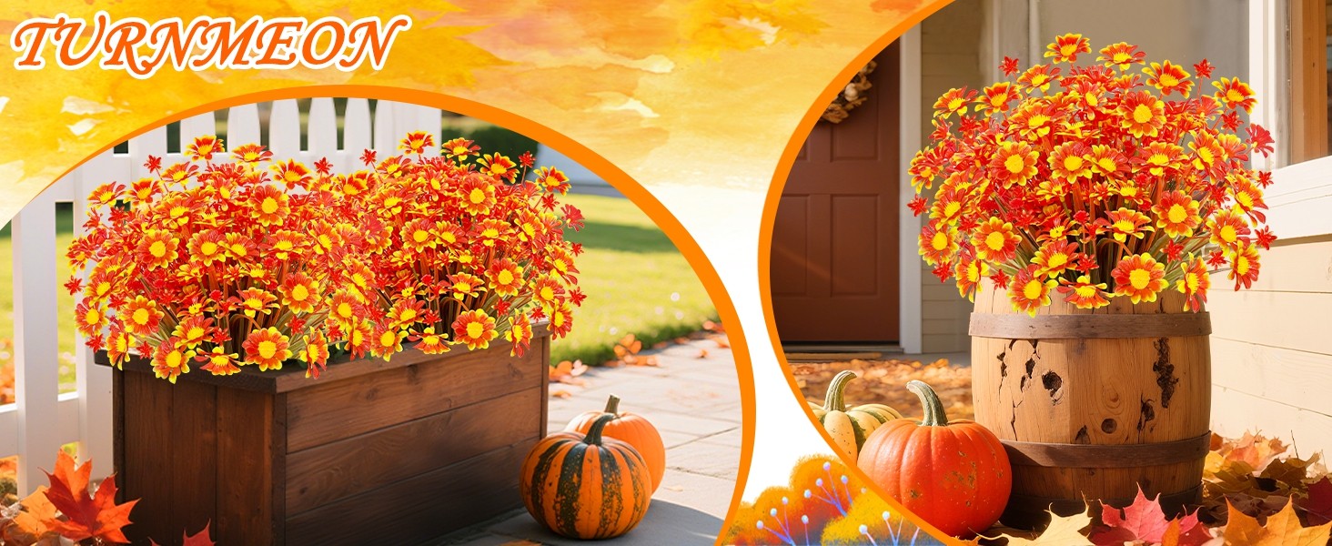 8 Bundles Artificial Mums for Outdoors Fall Flowers UV Resistant Fall Decor |