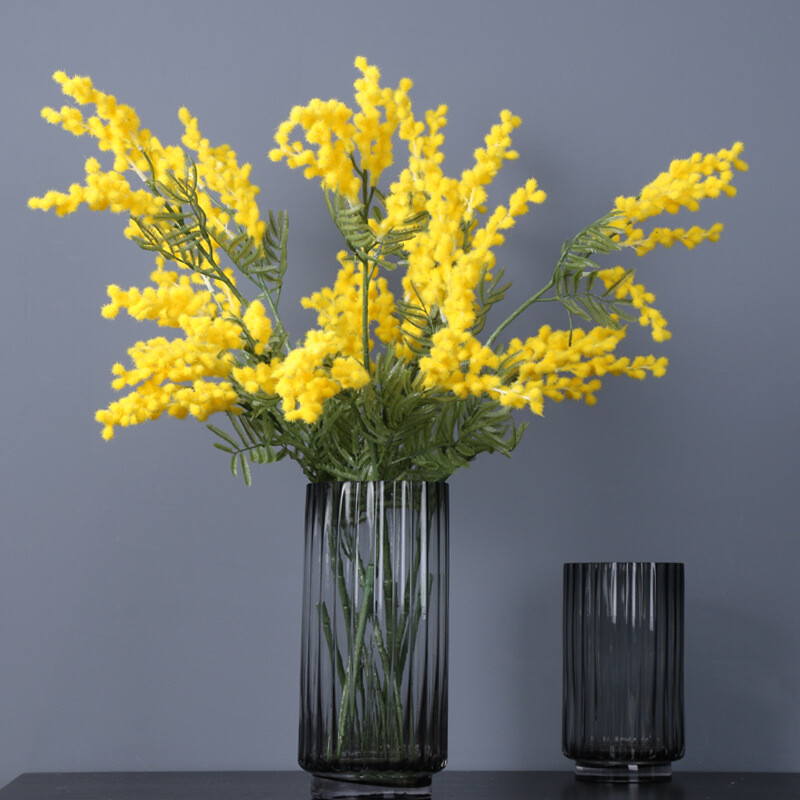 1xArtificial Fake Silk Flower Golden Yellow Wattle Flower Stem Australian Native