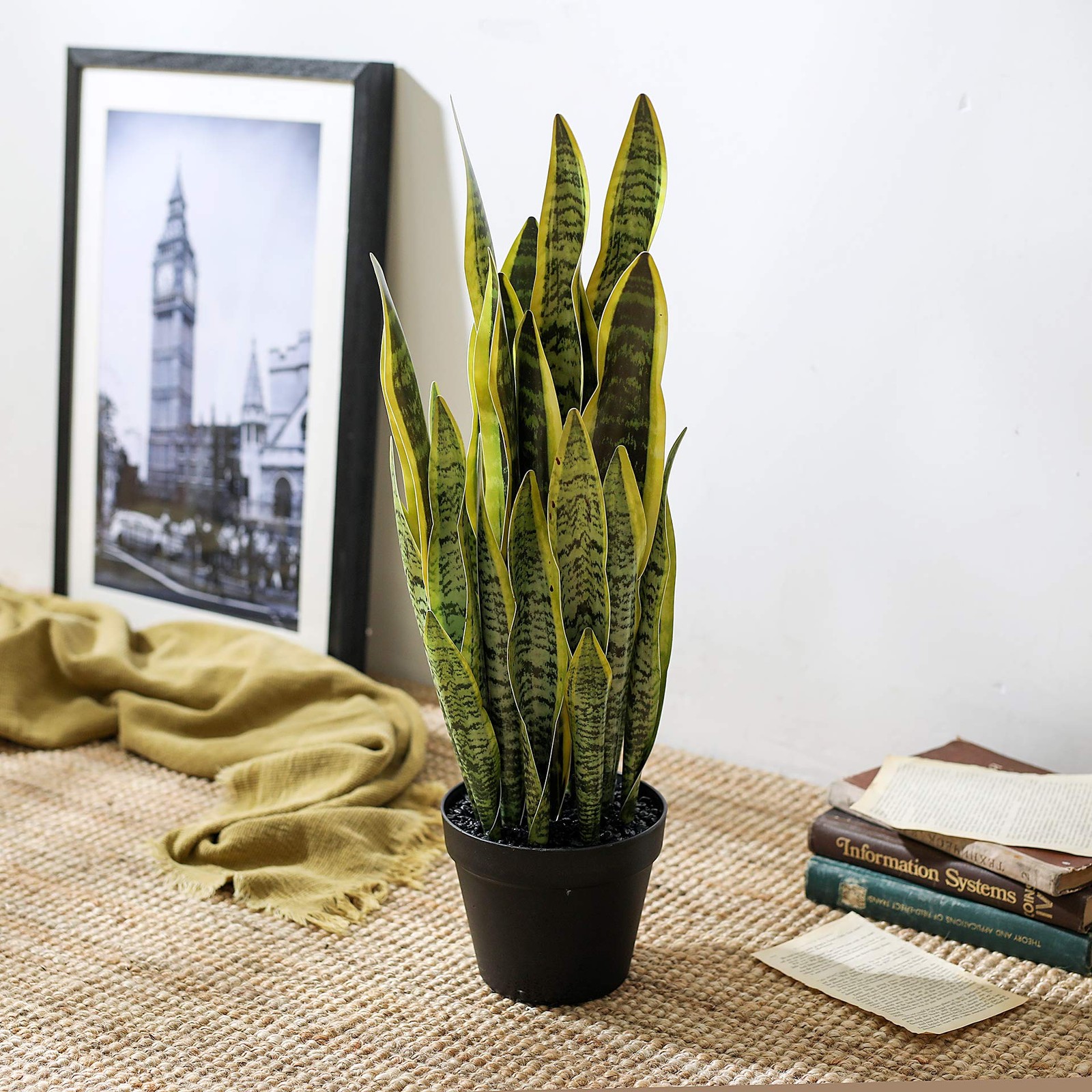 Artificial Snake Plant 26 inches Fake Sansevieria Artificial Potted Plants fo…