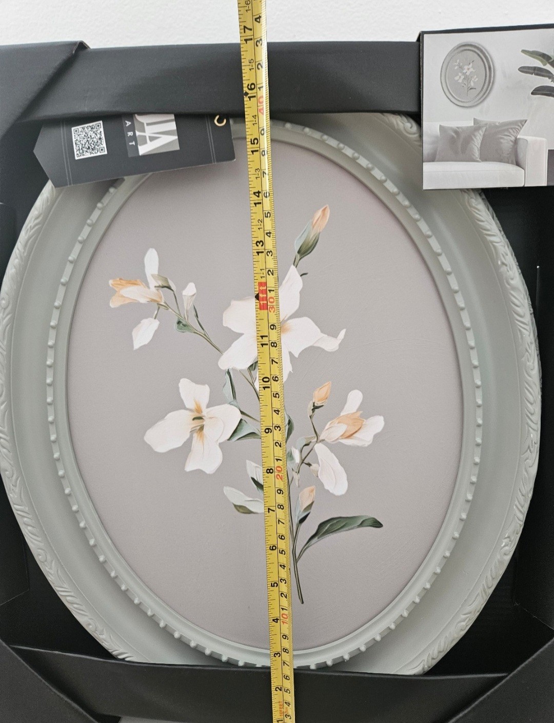 Bouquet Oval Wall Art. White & Orange Flowers with Green Leaves