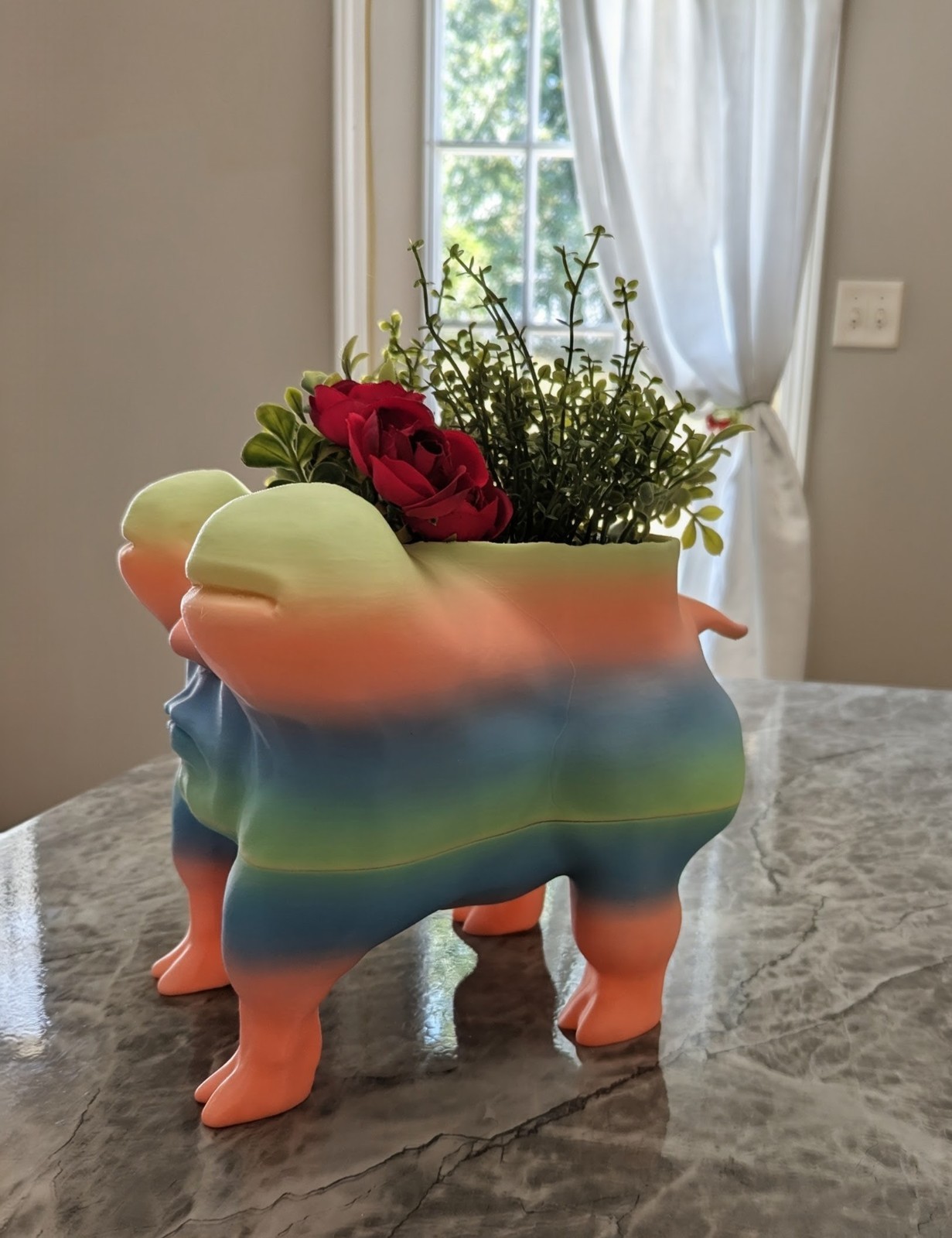 Whimsical Rainbow Dog Planter with Human Face